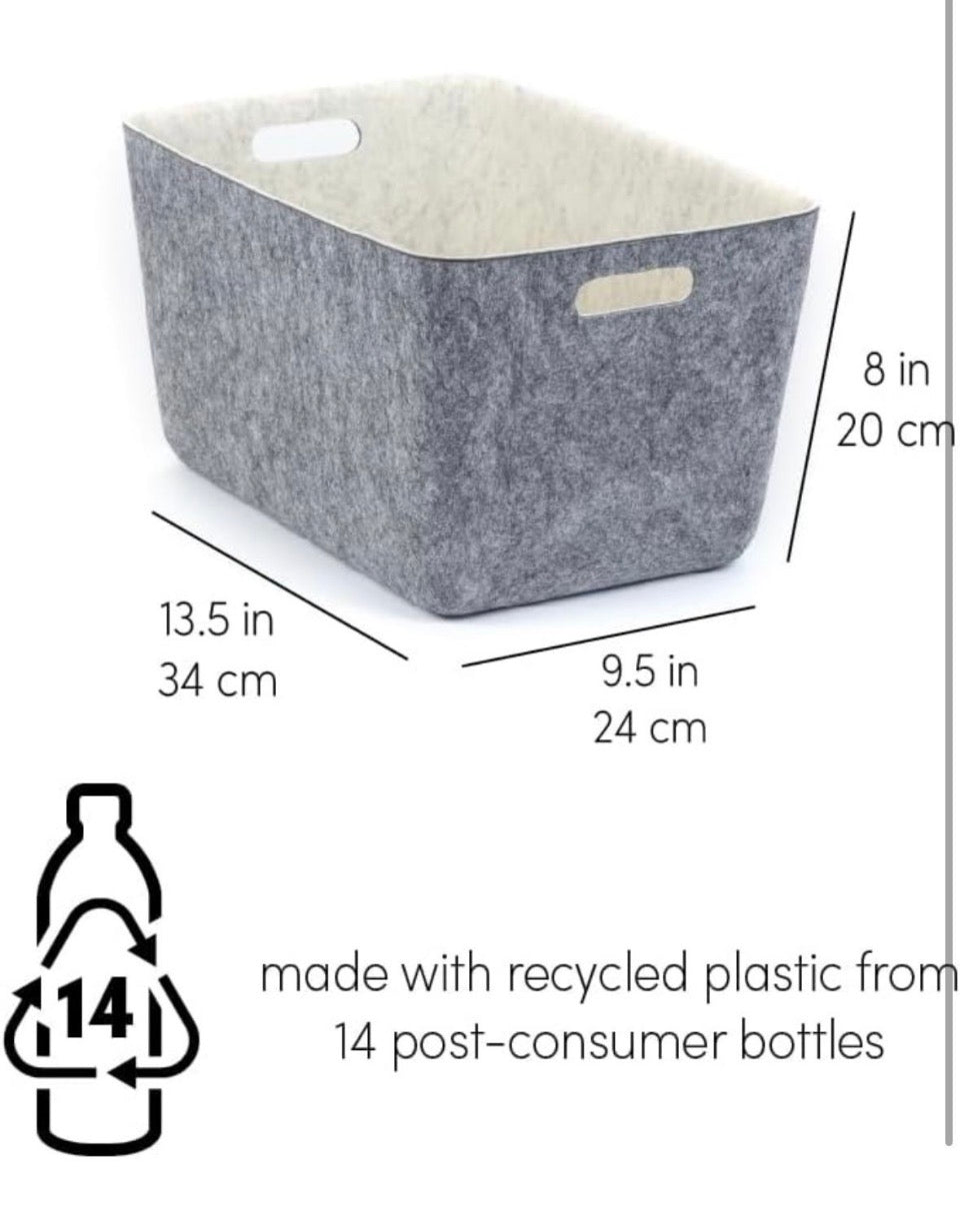 Three by Three Seattle reSTAK Medium Tall Storage Bin – Made from 100% Post-Consumer Recycled PET, Charcoal/Cream Felt Design for Stylish Organization