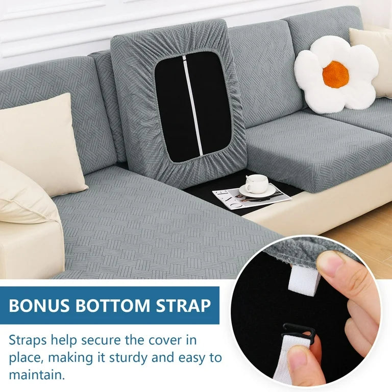 Brand New Smiry Waterproof Sofa Seat Cushion Covers, Stretch Couch Cushion Slipcovers, Fitted Jacquard Furniture Protector for Pets, Kid (Two, Grey)