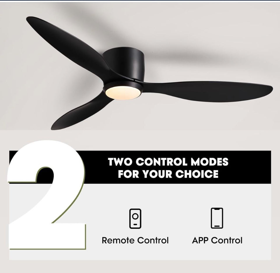 Open box ludomide Ceiling Fans with Lights, Low Noise Reversible Airflow DC Motor 52 Inch Ceiling Fan with Remote Control, Flush Mount Ceiling Fan for
