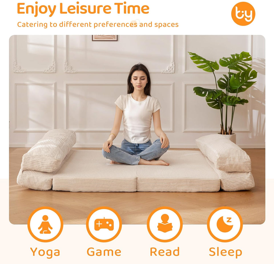 Open Box BYBYME Giant Bean Bag Chair & Bed - Foldable Bean Bag Couch for Adults with Removable Faux Fur Cover for Living Room, Bedroom