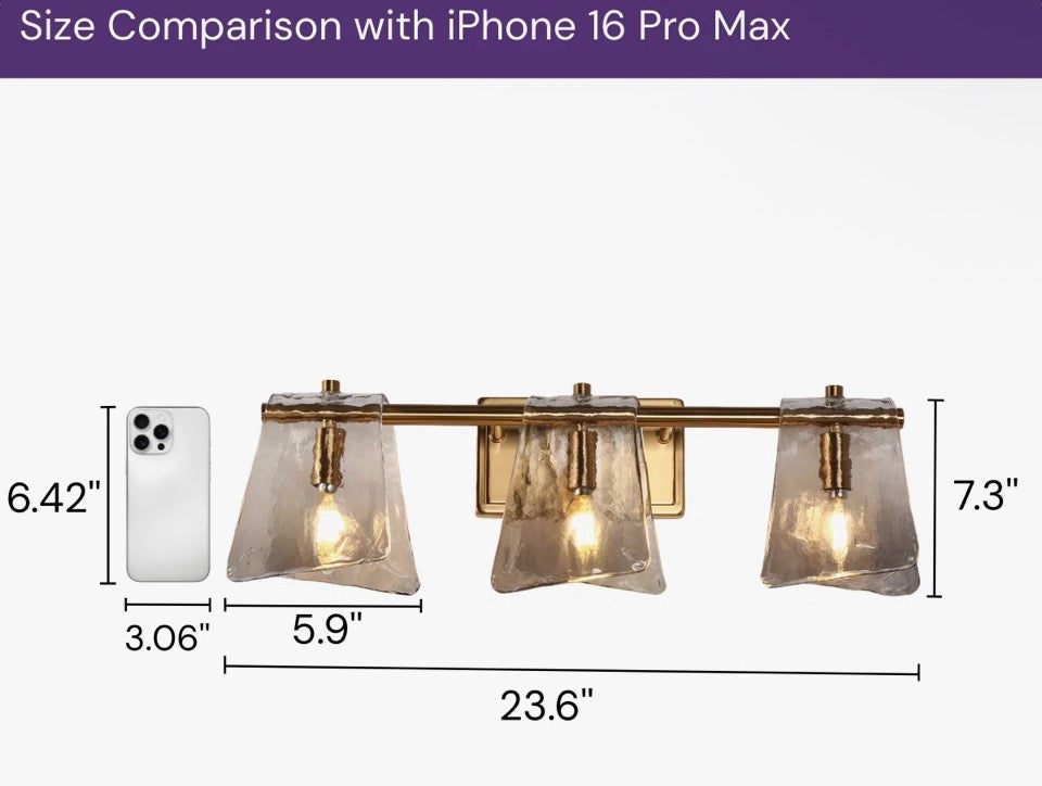 "Mercer41 Elisabette 3 - Light 23.6"" W Dimmable Gray Glass Bathroom Vanity Light"