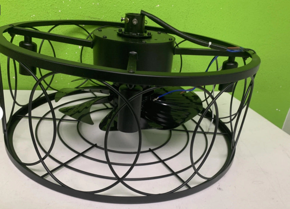 Open Box New Yaretro Caged Ceiling Fan with Lights Industrial Enclosed Blades