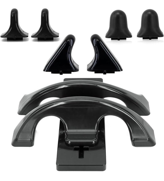 Adjustable black psoas muscle release tool with multiple attachment heads for targeted deep tissue massage and muscle relief