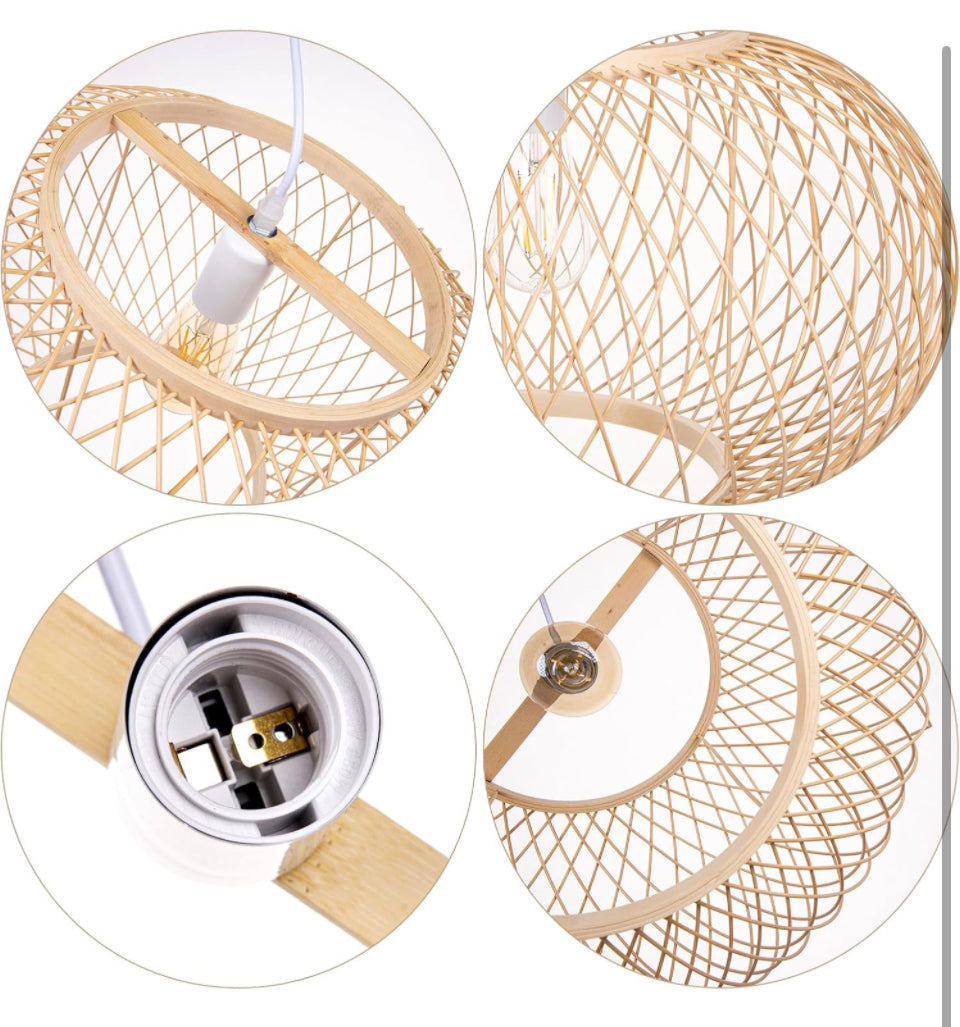 Hodevimall Bamboo Pendant Lights, Boho Chandelier Hand-Woven Oval Hanging Light Lampshade for Living Room Dining Room Kitchen Island, 19.68"x11.81"