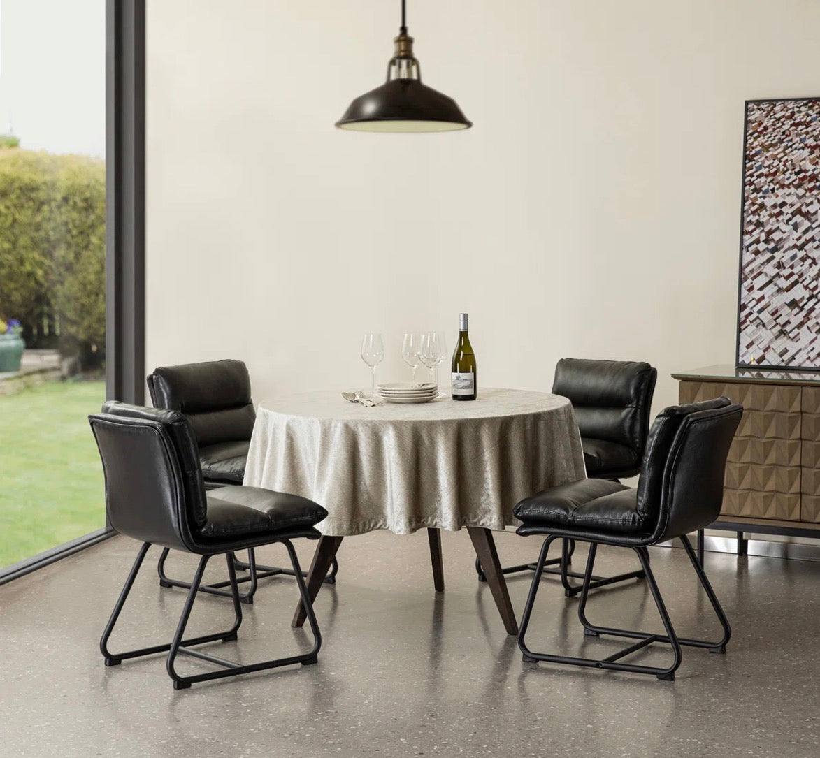 17 stories Modern Two-Tone Color Leatherette Mixed Fabric Dining Chair With Metal Black Tapered Legs (Set of 2)