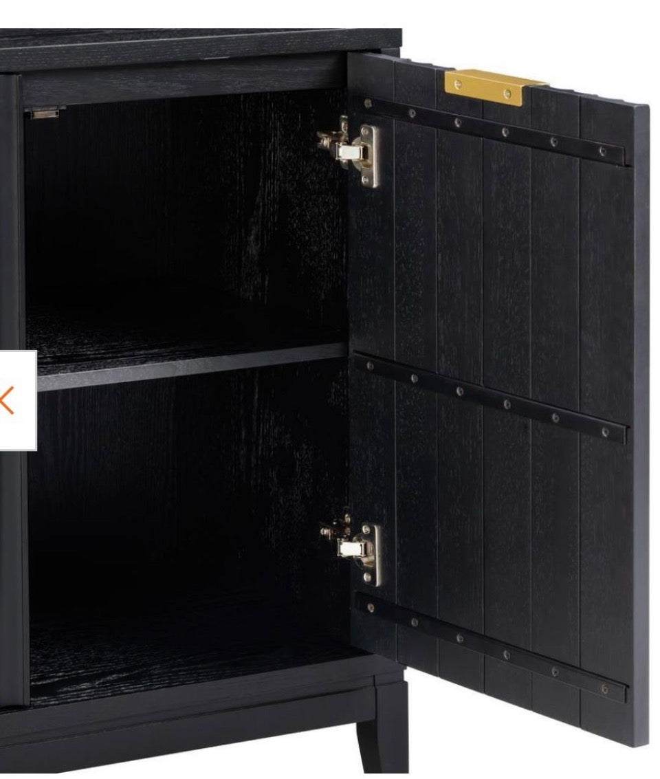 Open Box New Nathan James Jasper Black Oak Finish MDF 31 in. Sideboard Accent Storage Cabinet with Fluted Doors and Adjustable Shelves