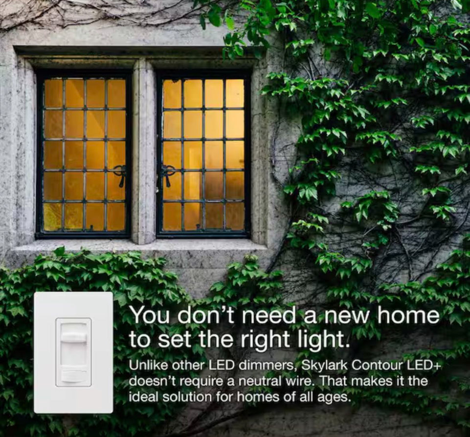 New Lutron Skylark Contour LED+ Dimmer Switch for and Incandescent Bulbs,