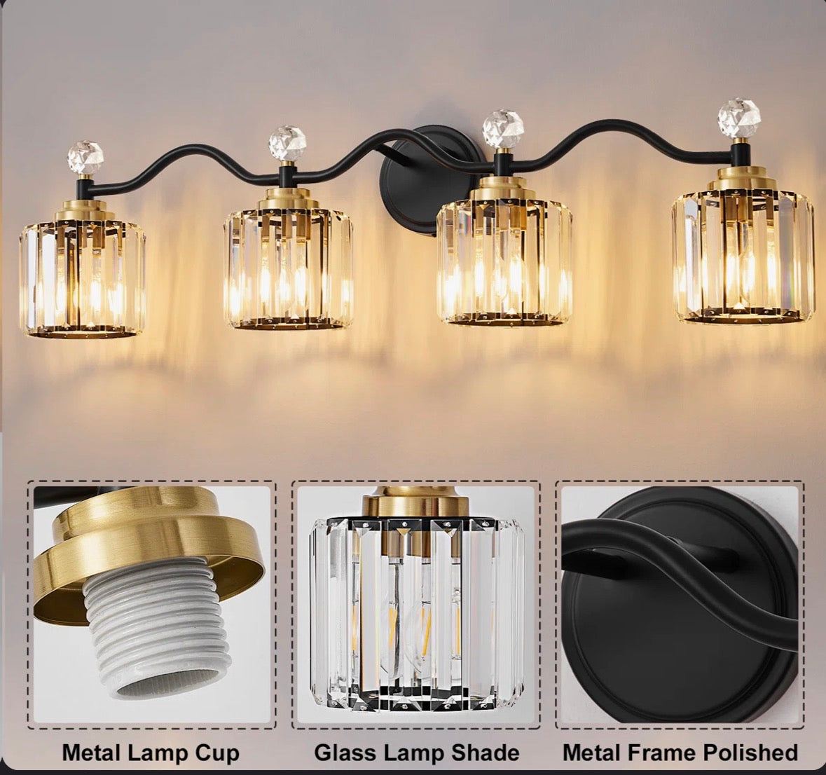 Mercer41 Emilion Dimmable Bathroom Vanity Light With Crystal Shade