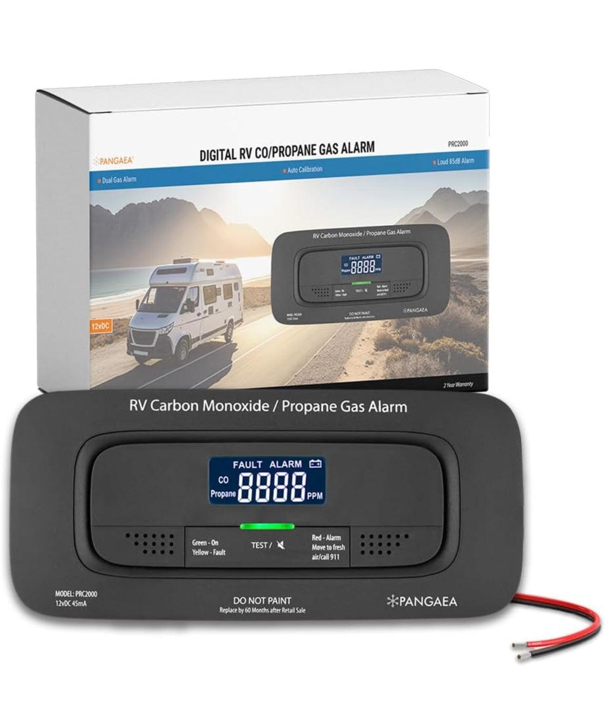 PANGAEA RV Carbon Monoxide and Propane Dual Gas Detector with large LCD, 85dB alarm, flush mount, black design