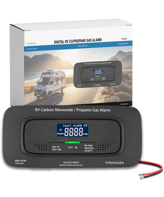 PANGAEA RV Carbon Monoxide and Propane Dual Gas Detector with large LCD, 85dB alarm, flush mount, black design
