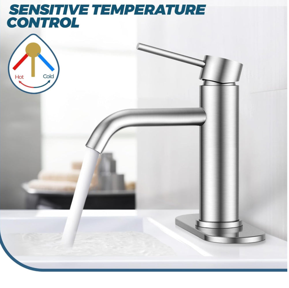 FORIOUS Bathroom Sink Faucet, Stainless Steel Bathroom Faucet for 1 Hole or 3 Hole, Single Handle Sink Faucet with Metal Pop Up Drain Assembly, Lavatory Tap for Vanity Basin RV, Brushed Nickel Finish - Selzalot