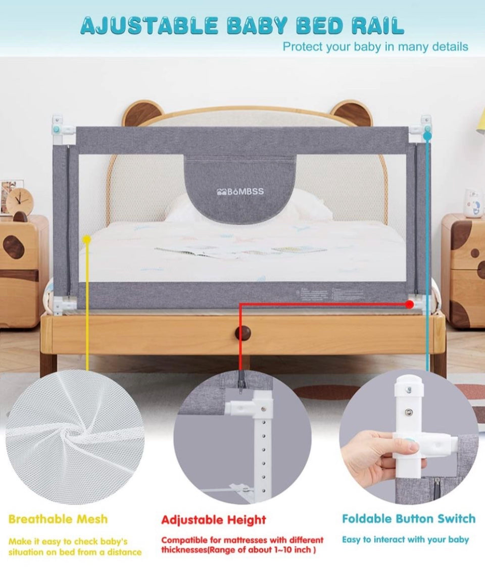 MBQMBSS 52" Bed Rail for Toddlers, Baby Bed Guard Rails - Fit for Wide Side of Full Size Bed, Extra Tall Safety Bedrails for Kids, Adjustable Height,