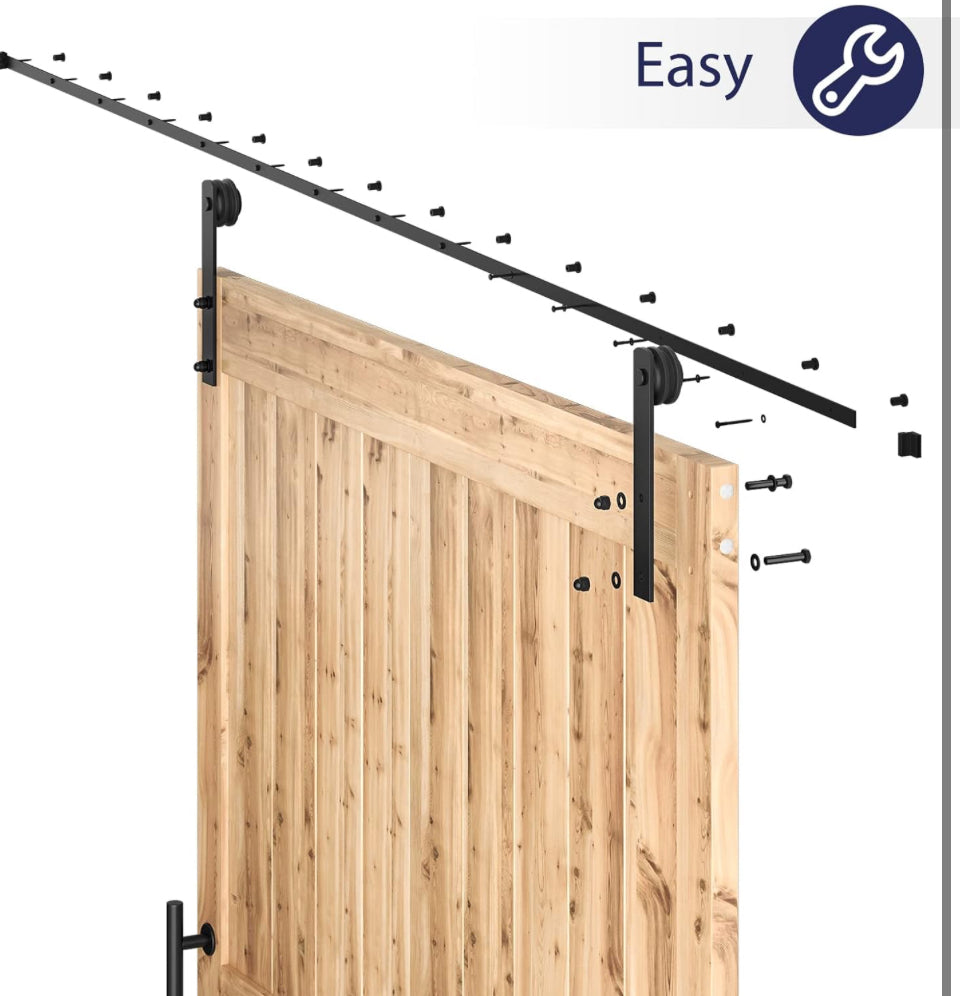 SMARTSTANDARD 10 FT Heavy Duty Sturdy Sliding Barn Door Hardware Kit, Black, (Whole Set includes 1x Pull Handle Set & 1x Floor Guide) Fit 60" Wide Door - Selzalot