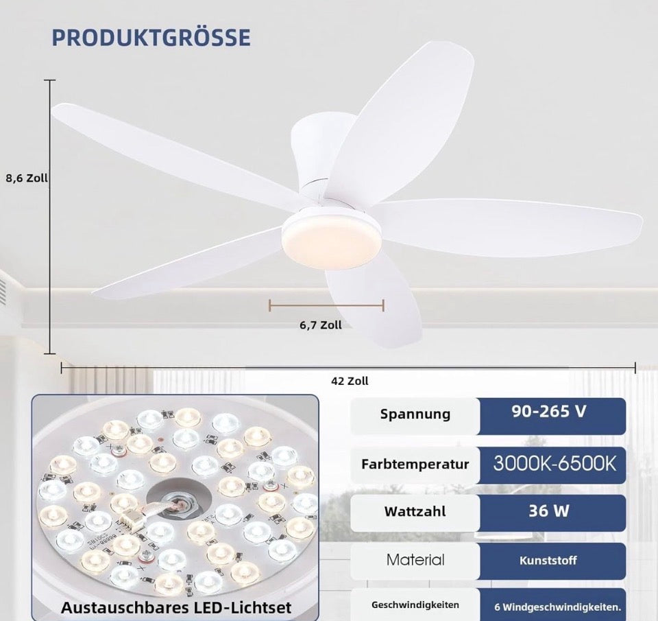 OPEN BOX NEW Surtime Palm Leaf Ceiling Fans with Lights-42 Tropical Ceiling Fan with Light and Remote/APP Control,Flush Mount
