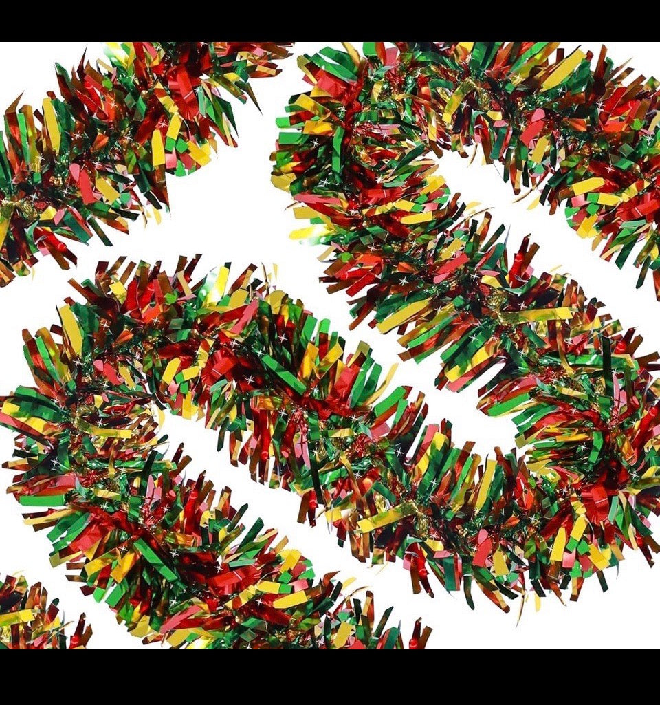 Open Box Wowscan 50Ft Christmas Red Green and Gold Tinsel Garland Metallic Twist Shiny