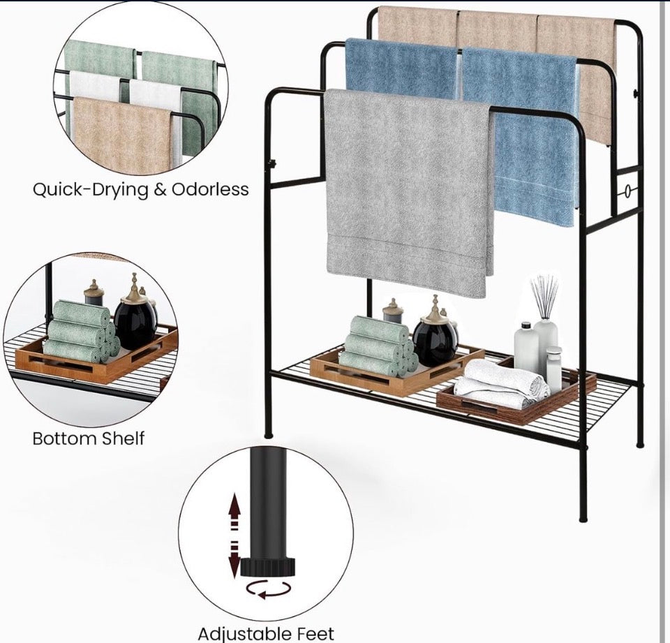 WeGXY Store Plus Size Towel Stand for Bathroom, Towel Drying Rack Freestanding, 3 Tier Pool Towel Rack Outdoor, Quilt Rack Stand for Living Room, Blan