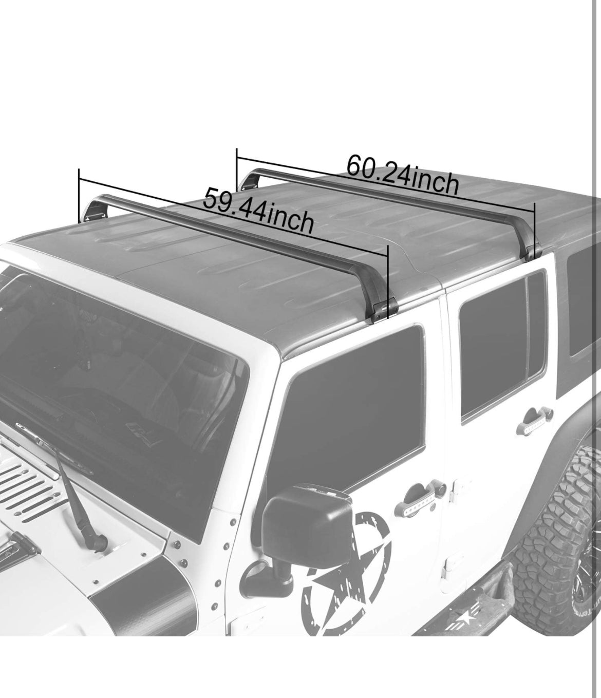 Hooke Road Roof Rack Cross Bars Kayak Cargo Carriers Compatible with Jeep Wrangler JK JL Gladiator JT 2007-2024 (4-Door Hard Top) - Selzalot