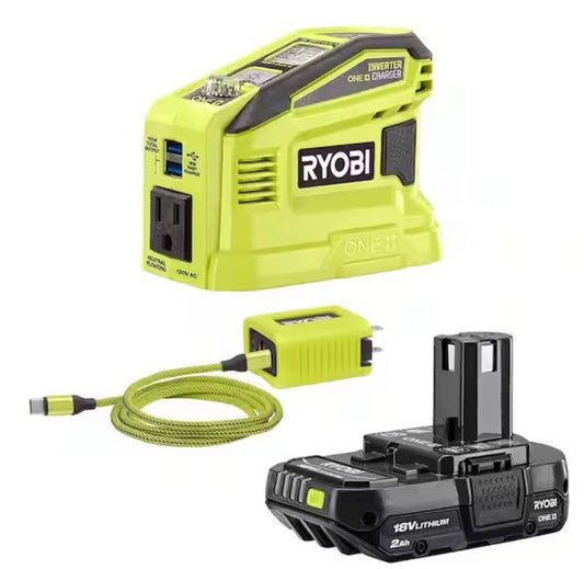 Open Box New RYOBI 18V ONE+ 150-Watt Portable Battery Inverter Power Source and Charger