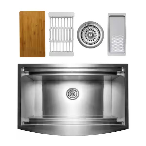 Open Box AKDY Handmade Farmhouse Apron Front 33 in. x 22 in. Single Bowl Stainless Steel Workstation Kitchen Sink with Accessories