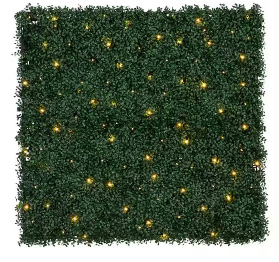 Open Box New Nearly Natural 40 in. W x 40 in. H Artificial Boxwood Living Wall Privacy Panel Hedge with 100 Warm White LED Lights (Indoor/Outdoor)