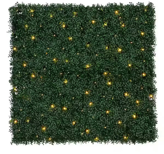 Open Box New Nearly Natural 40 in. W x 40 in. H Artificial Boxwood Living Wall Privacy Panel Hedge with 100 Warm White LED Lights (Indoor/Outdoor)