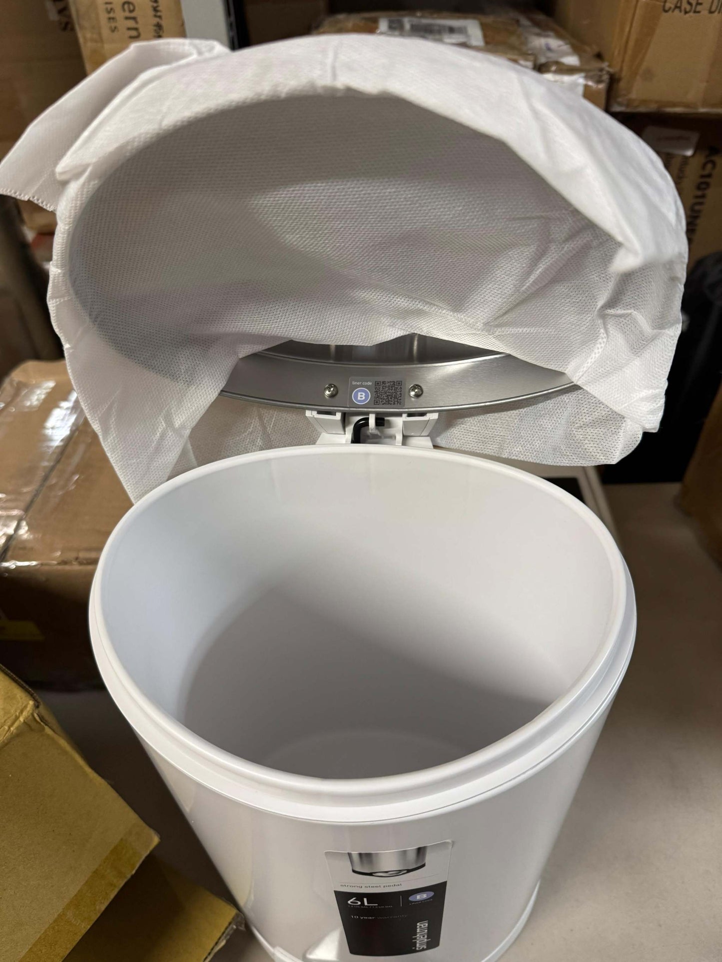 Simplehuman 6 Liter / 1.6 Gallon Semi-Round Bathroom Step Trash Can, White Steel