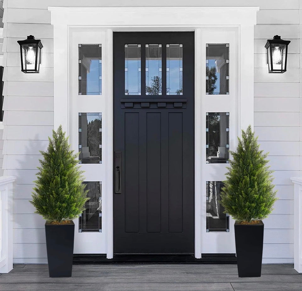 Vitalismo Faux Cedar Tree In Black Pot-UV Rated Potted Plant for Home Decor Outdoor or Indoor (Set of 2)