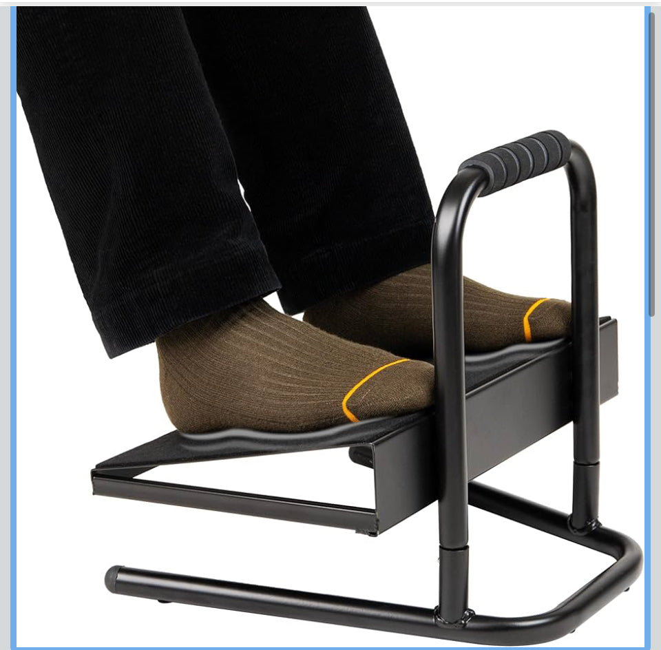 Open Box Mind Reader adjustable ergonomic metal foot rest under desk with handle in black