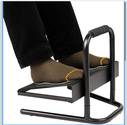 Open Box Mind Reader adjustable ergonomic metal foot rest under desk with handle in black
