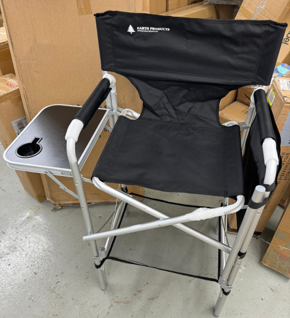 Earth Products Executive VIP Tall Directors Chair with Folding Side Table, Foldable, Zippered Carry Bag, 31" Seat Height, Lightweight, 375LBS Max Load - Selzalot