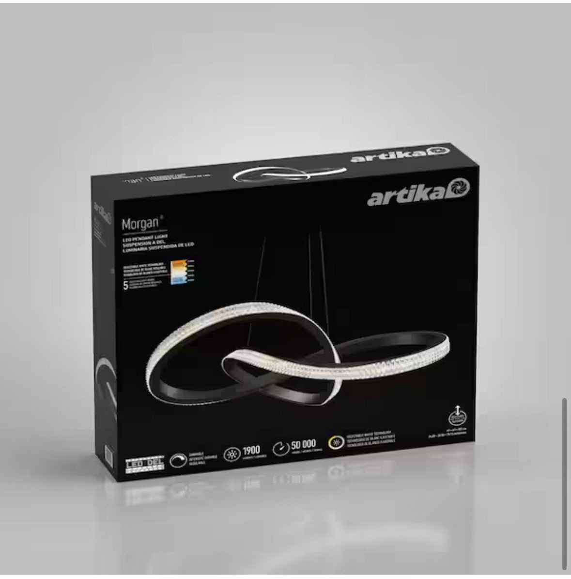 Artika Morgan 30-Watt 1 Light Black Modern 5 CCT Integrated LED Pendant Light Fixture for Dining Room or Kitchen