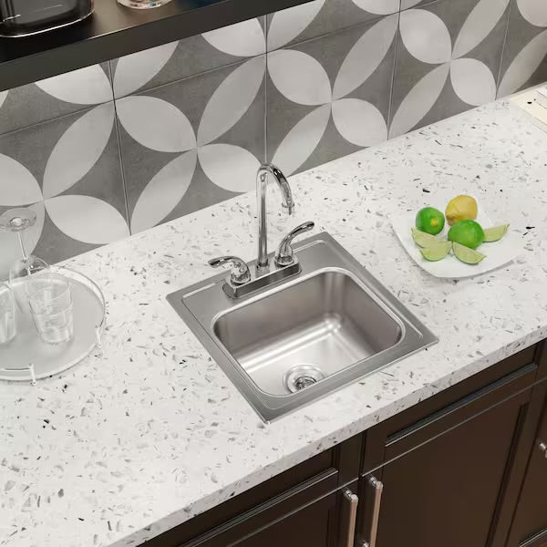 Open Box Elkay 15 in. Drop-in Single Bowl 20-Gauge Durable Satin Stainless Steel Kitchen Sink Kit w/ Faucet