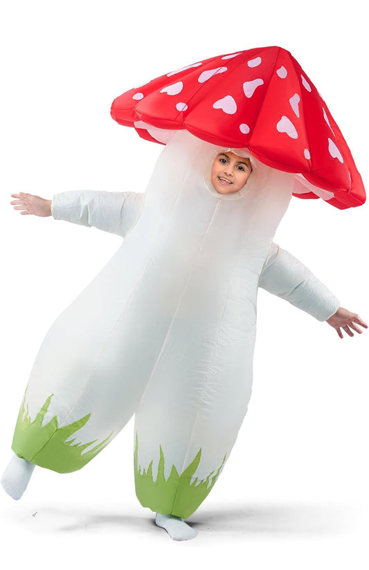 Spooktacular Creations kids inflatable mushroom costume with red and white cap and full body suit for Halloween and dress-up parties