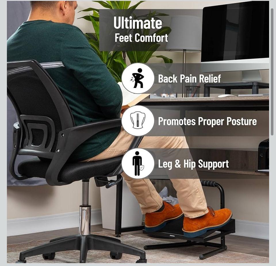 Open Box Mind Reader Foot Rest, Foot Stool, Under Desk at Work, Ergonomic, Adjustable, Office, Metal, 15"L x 14.25"W x 14.5"H, Black