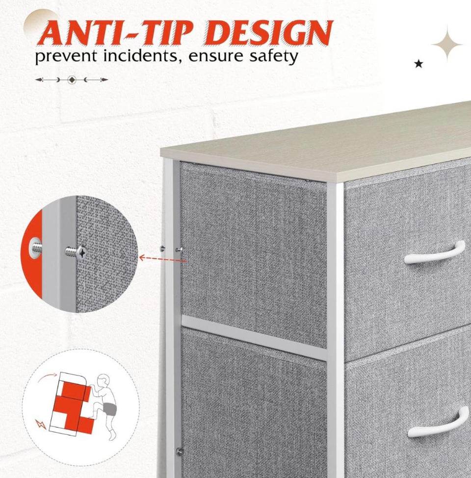 Open box WLIVE Tall Dresser for Bedroom with 10 Drawers, Chest of Drawers, Dressers Bedroom Furniture, Storage Organizer Unit with Fabric Bins for Clo
