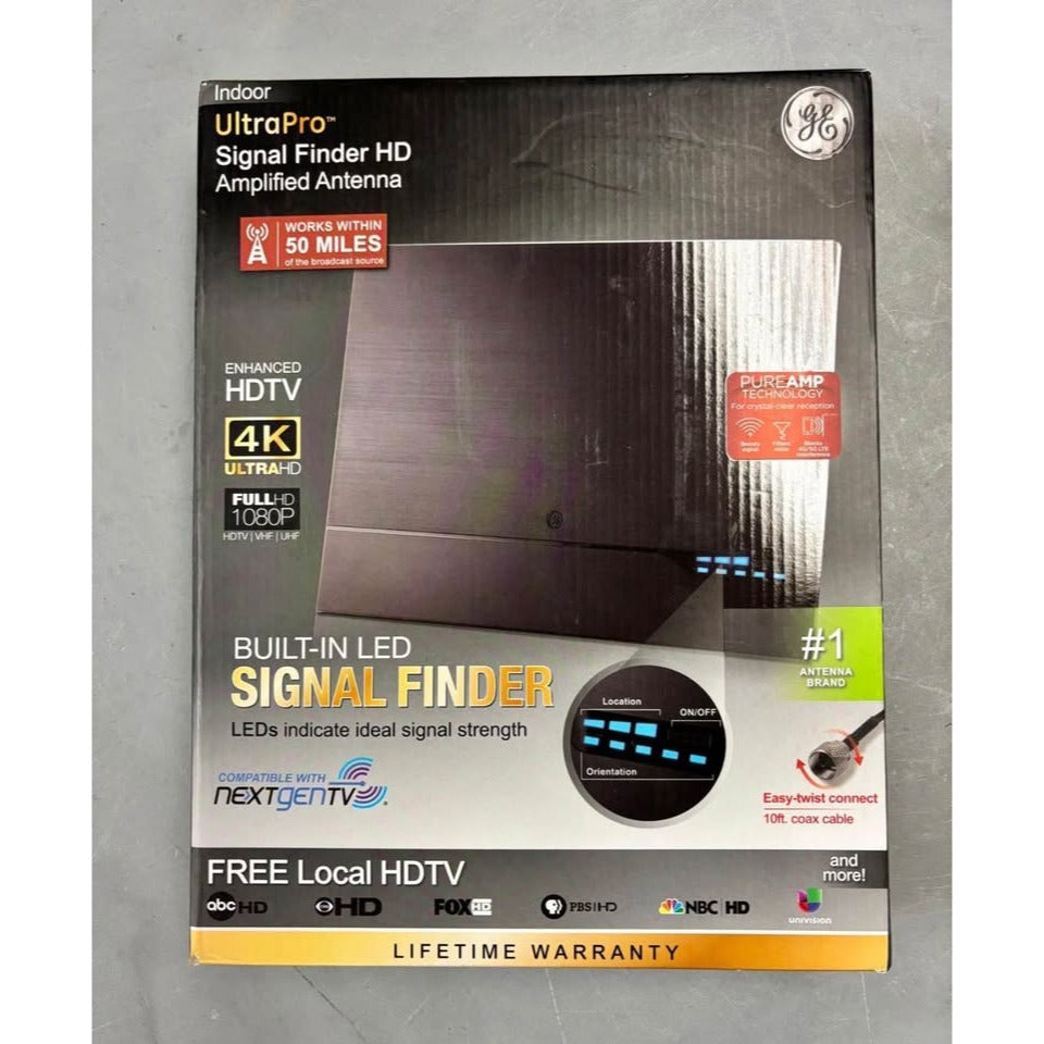 GE 40529 UltraPro Signal Finder HD Amplified Antenna with 60-mile range and patented LED meter for optimal TV reception