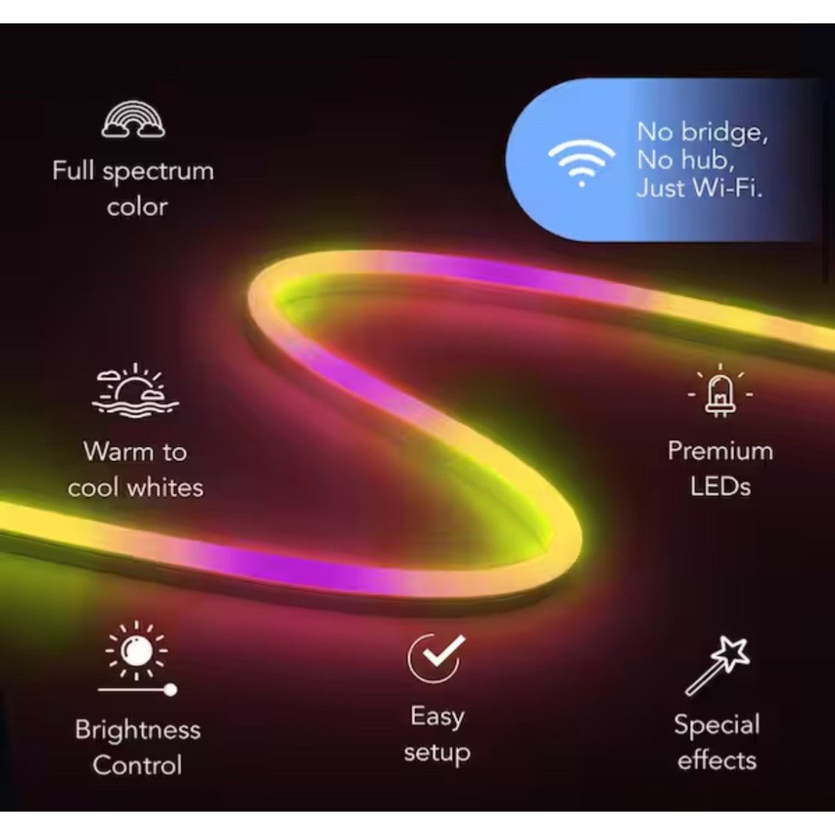16 Ft. Smart Wi-Fi RGBW 120V Plug-in/12V Neon Flex Integrated LED Outdoor Rope Light Works Alexa/Hey Google/HomeKit/Siri