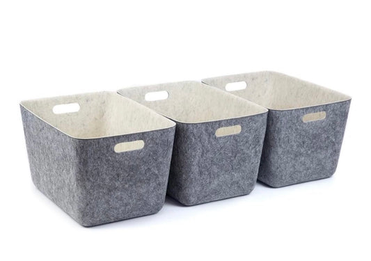 Three by Three Seattle reSTAK Medium Tall Storage Bin – Made from 100% Post-Consumer Recycled PET, Charcoal/Cream Felt Design for Stylish Organization
