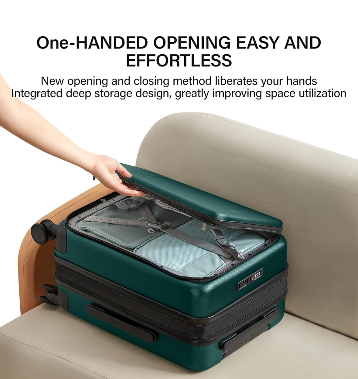MILADA Expandable Carry On Luggage 22x14x9 Airline Approved Top Opening Hard Shell Suitcases TSA Carry On Luggage With Wheels 20 inch Carry On Suitcase Travel Luggage Carry On Bag, Blackish Green