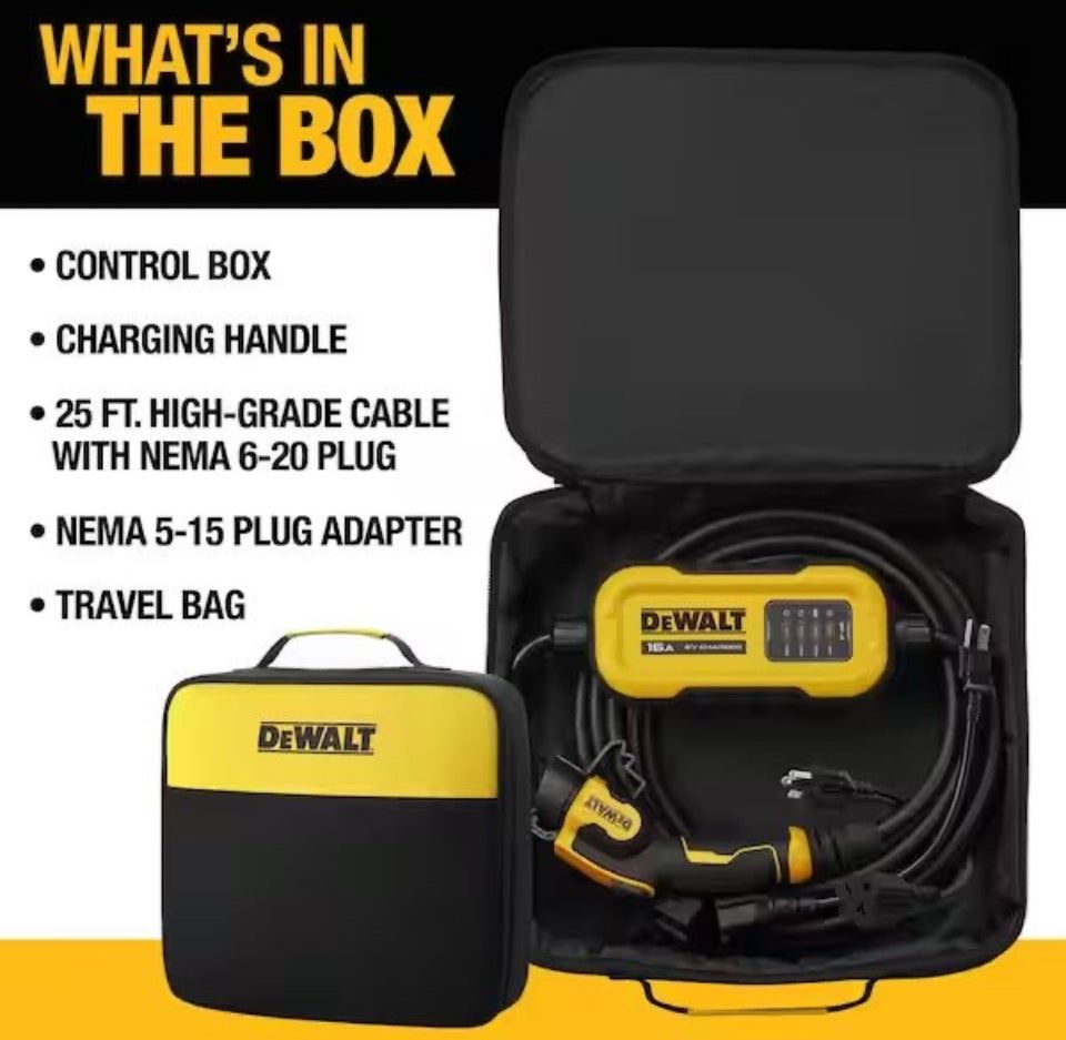 Open Box New DEWALT Level-2 Portable Electric Vehicle EV Charger up to 16 Amps, 120-240-