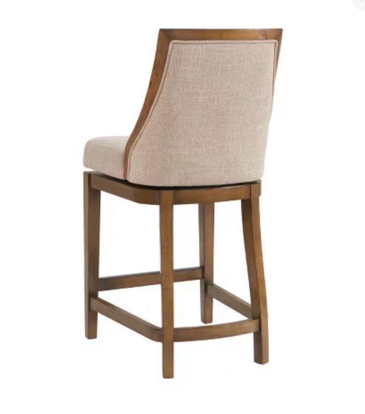 Ellie Counter Height Barstool with Back Brown - Alaterre Furniture: Upholstered Swivel, Rubberwood Frame