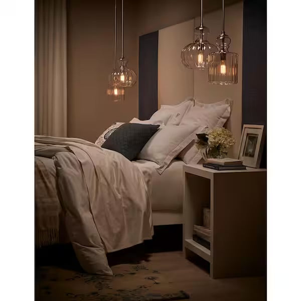 Open Box KICHLER Riviera 13 in. 1-Light Brushed Nickel Transitional Shaded Kitchen Pendant Hanging Light with Clear Ribbed Glass