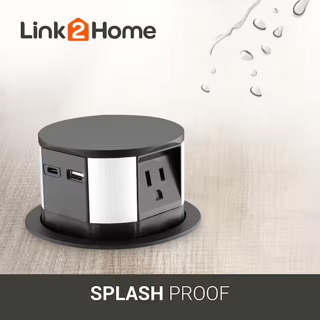 Used Link2Home 10-Watt Space Saver Pop Up-Outlet, Fast Induction Charger with Type-C USB, 3-Outlets, 2 USB Ports, Surge Protection