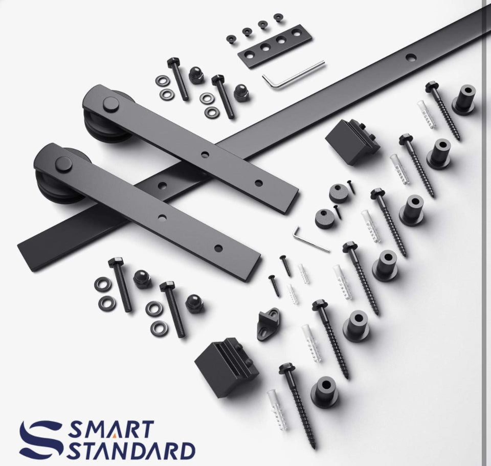 SMARTSTANDARD 8ft Barn Door Hardware kit, Barn Door Track, Sliding Door Hardware kit, Smoothly and Quietly - Heavy Duty Sturdy -Easy to Install, Fit 4 - Selzalot