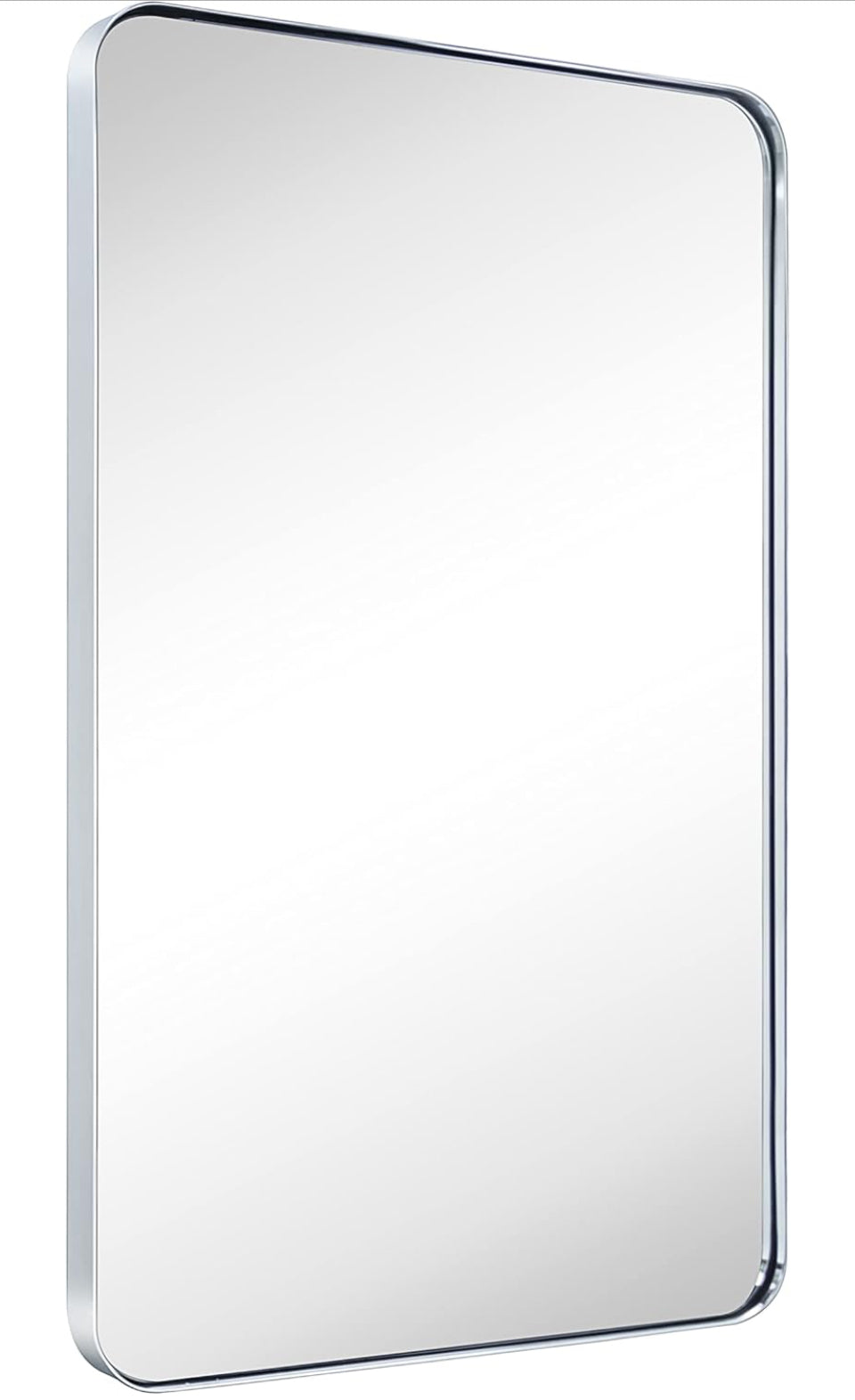 GRACTO 20x30 inch chrome stainless steel bathroom mirror with rounded rectangular design.