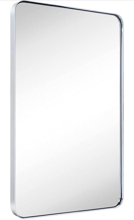 GRACTO 20x30 inch chrome stainless steel framed rounded rectangular bathroom vanity mirror wall mounted