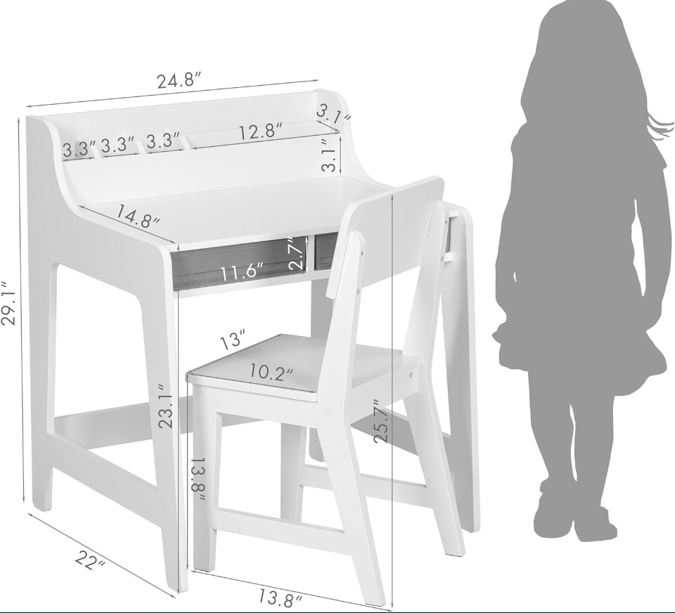 UTEX Kids Desk and Chair Set, Study Desk for Kids with Storage Bins, Wooden Children Study Table, Student Writing Desk for Bedroom & Study Room - Selzalot