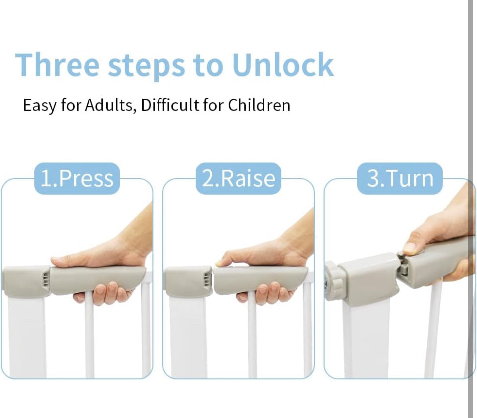 Qmon Baby Gate for Stairs, Auto Close Safety Baby Gates, Extra Tall and Wide Child Gate, Easy Walk Thru Durability Dog Gates for The House, Doorways.