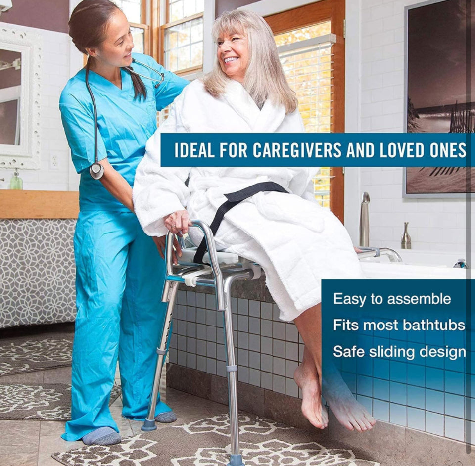 DMI Tub Transfer Bench and Shower Chair with Non Slip Aluminum Body, FSA Eligible, Adjustable Seat Height and Cut Out Access, Holds Weight up to 400 L - Selzalot