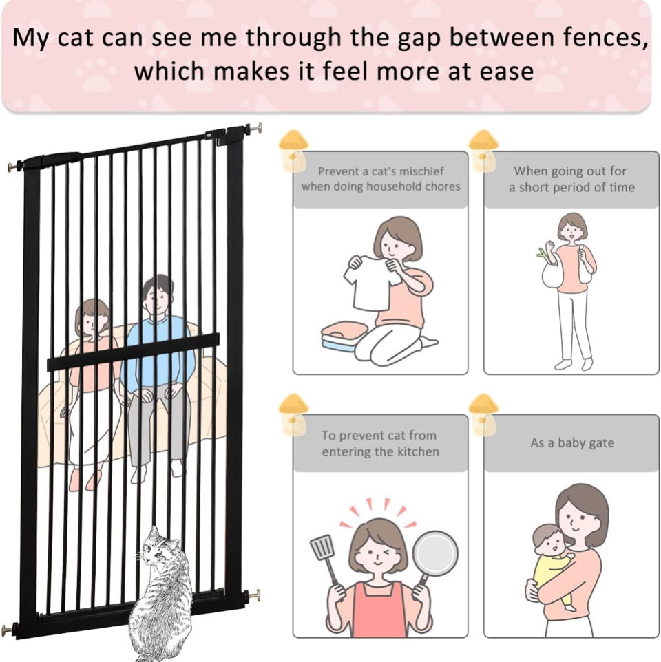 Open Box "Lumizone Extra Tall Cat Gate 61.02"" High Pressure Mounted Extra Wide 30.12""-34.05"" (17Sizes) 1.37"" Gap No Drilling Auto-Close Tall Pet G